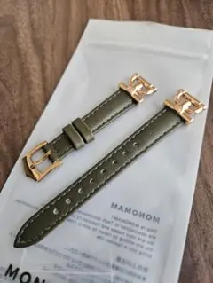 MONOMAN 交換用ベルト　オリーブグリーン レザーバンド ゴールドバックル