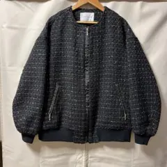 ラトータリテ　ツイードブルゾン　ジャケット　異素材　黒　S-M