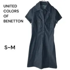 BENETTON デニムミニワンピース 半袖 襟 タイト ピチ ストレッチのサムネイル