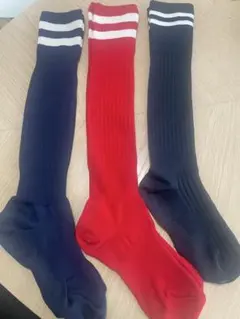 サッカーソックス ネイビー レッド ストライプ 3本セット