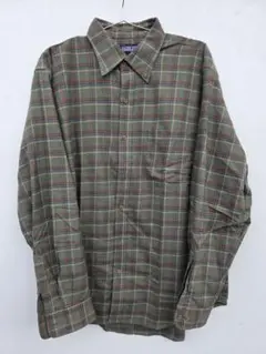 ランズエンド 長袖ネルシャツ グリーン系チェック