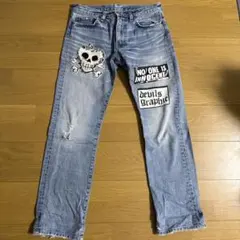 RNAスカル刺繍ライトブルーデニム