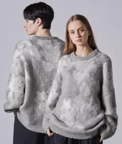 【CLEL】モヘアブレンド シャギーデザインニット（グレー×オフ）