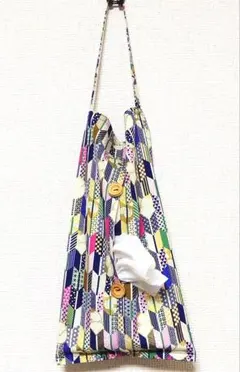 ティッシュボックスカバー　きつね柄　矢じり模様　和柄　カラフル　ハンドメイド