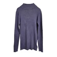 タグ付き グレイル ハイネック リブ ニット ブルー M 長め丈 綺麗め