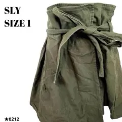SLY スライ オリーブグリーン リボン 1 ひざ丈スカート カーキ 0212★
