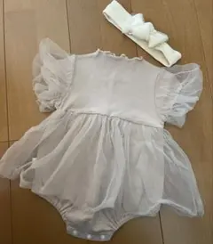 ベビードレス ロンパースフリル付き くすみピンク