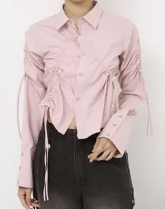 Jaded London シャーリング 長袖シャツ ピンクのサムネイル