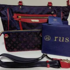 russet ネイビー レッド トート＆ポーチ＆ショルダーベルトセット