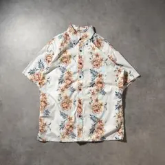 希少】ディーゼル ボタニカル柄 半袖アロハシャツ M リーフ 総柄 白 青