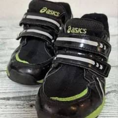 asics シューズ 18センチ　ブラック/グリーン ベルクロ