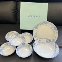 【未使用品】Yumi Katsura 花柄 水色皿 日本製　7枚セットのサムネイル