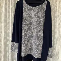 レディス長袖　チュニック ネイビーストライプ 花柄 M〜Lサイズ