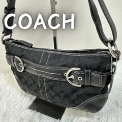 【美品】COACH ワンショルダーバッグ　ソーホー　黒　シグネチャー ベルト