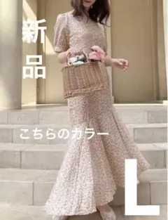 【新品未使用】JUNOAH マーメイドVネックパフスリーブワンピース　M相当 L