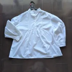 Live in comfort フリルネック 長袖ブラウス ホワイト