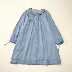 ピンクハウス デニム Aライン チュニック フリル ピンタック リボン