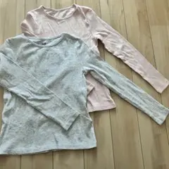 無地長袖カットソー　120 2枚セット（グレー・ピンク）
