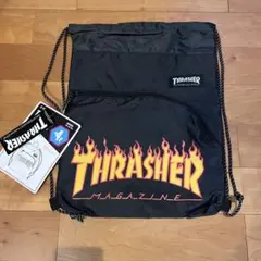 希少 新品タグ付き THRASHER ナップサック ファイアー 黒のサムネイル