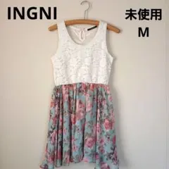 未使用 INGNI ノースリーブ レディース チュニック ワンピース M 白 花