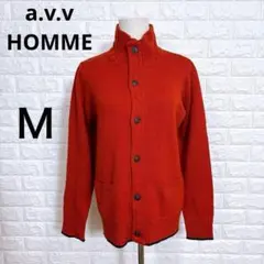 3235: a.v.v カーディガン 赤 Ｍ ウール ハイネック ニット 秋冬