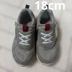 キッズシューズ グレー ストライプ 「18cm」