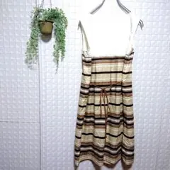 【コムサイズム】キャミワンピース ボーダー 膝丈ワンピース ノースリーブ 紐