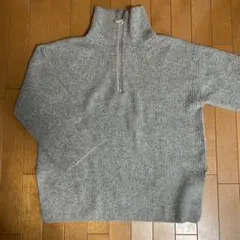 H&M ハーフジップ リブニット グレー M