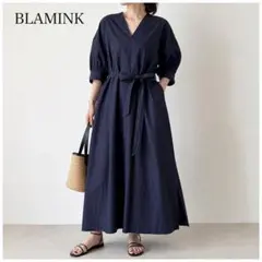BLAMINK シルクコットン ワンピース 36 リボン Aライン インナー付のサムネイル