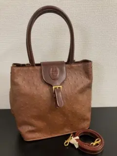 オーストリッチ・レザー　2way バッグ　ブラウン