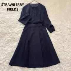 ストロベリーフィールズ ダブルプリーツワンピース ネイビー ベルト付 セレモニー