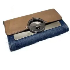 DIESEL ディーゼル 長財布 デニム レザー ターンロック 切替 フラップのサムネイル