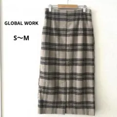 GLOBAL WORK グローバルワーク チェック タイト ロングスカート 茶