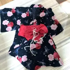 美品　花柄浴衣・帯セット　つくり帯　花火大会　お祭り　ガールズ