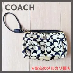 COACH コーチ ポーチ リストレット シグネチャー ホワイト/ブラック