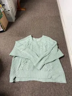 Samansa Mos2 ミントグリーン ケーブルニットセーター F