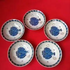 和食器　伸峰　中皿　魚の絵柄 5枚セット 陶器のサムネイル