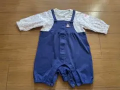 【美品】ミキハウス　ウサギ刺繍 ネイビーオーバーオール 70