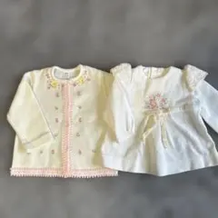 未使用　女の子　ベビー服　トップス　長袖　チュニック　花柄　ボタン　アイボリー