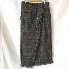 【Private Pause】チェック柄 フリンジ ラップ風スカート Mサイズ