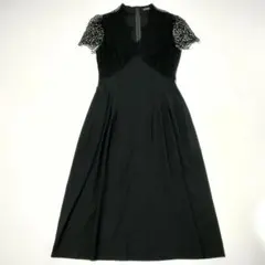 【美品】4298シズカコムロ高級フォーマルロングワンピース　花レース　黒　40