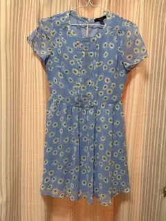 FOREVER 21 水色 ひまわり柄 半袖ワンピース M