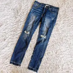 アズールバイマウジー ダメージ加工スキニーデニム ジーンズ パンツ Mクラッシュ
