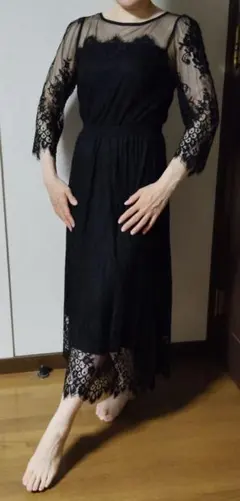 【お値下】ROPÉ PICNIC ブラックレースドレス 36