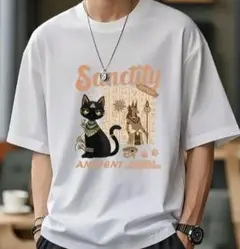 ホワイト 黒猫グラフィック Tシャツ 2XL