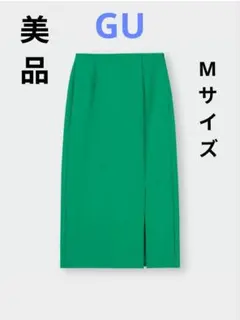 【美品】GU　カットソーナローミディスカート　М　グリーン