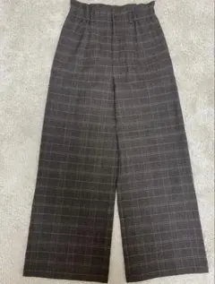 レディース　チェック　ワイドパンツ　ブラウン　新品未使用　美品