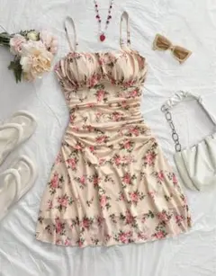 フラワープリント ノースリーブミニワンピース
