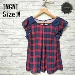 512c.　INGNI　Mサイズ　サラサラ涼しいトップス　赤紺チェック