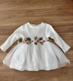 ベビー刺繍入りチュールドレス花リブ素材70cm